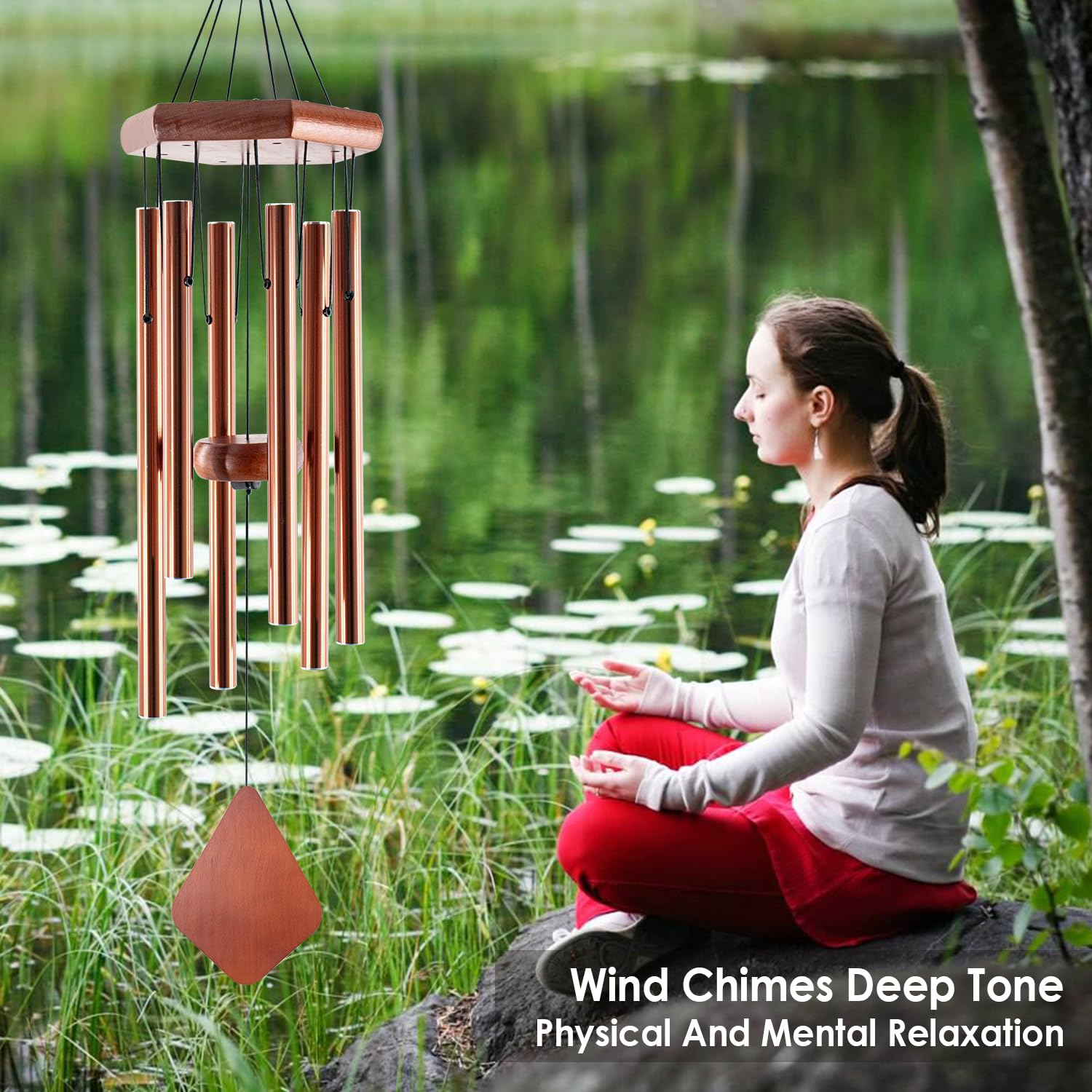 Howarmer chime beside ruler showing 28-inch length for size clarity