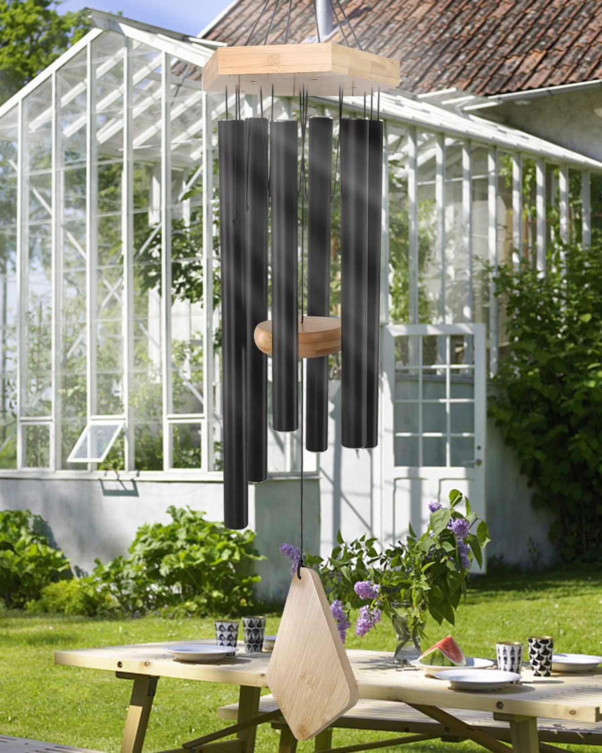 Howarmer chime next to chair showing 30-inch scale and suitable placement