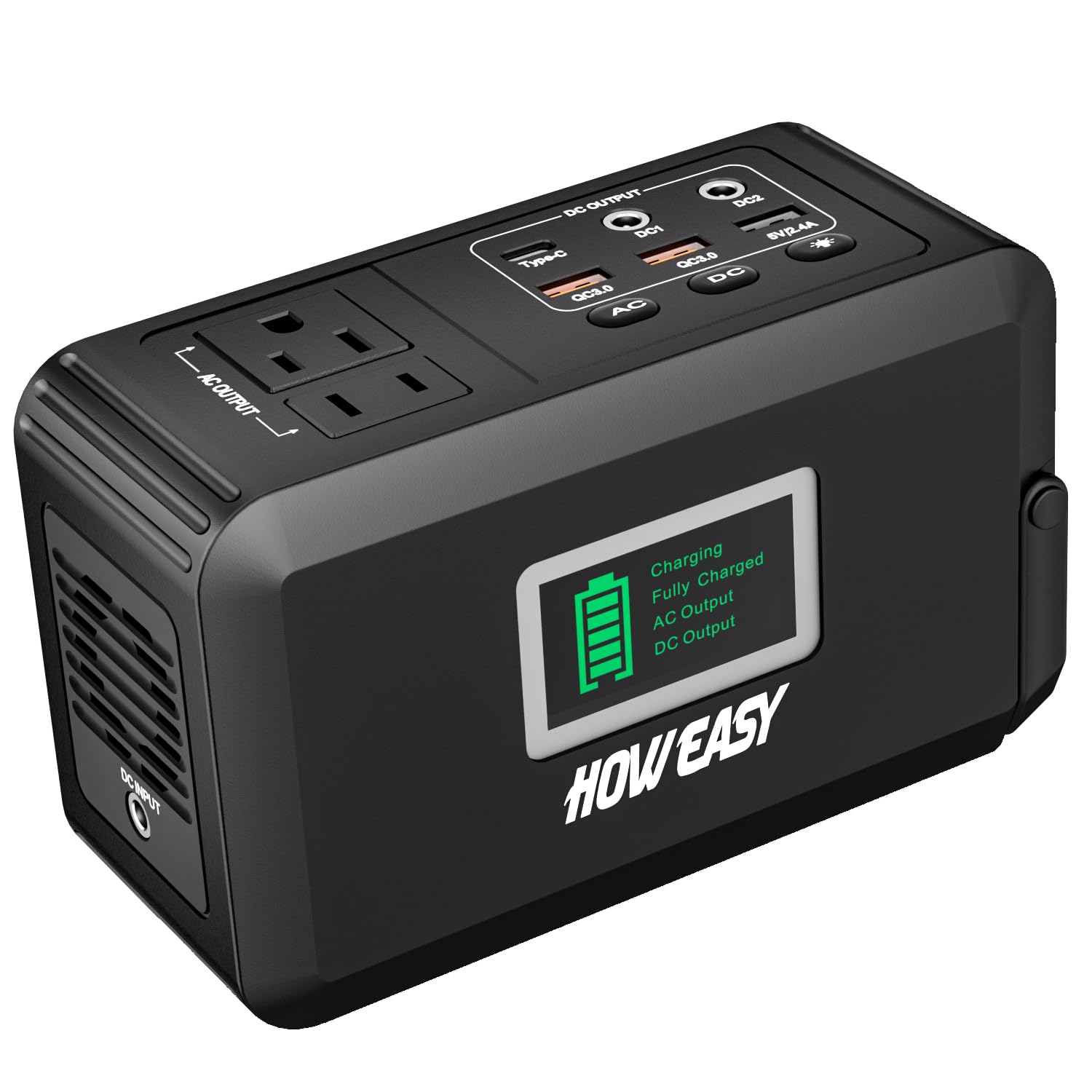 HOWEASY front panel showing all ports and easy controls for convenient charging