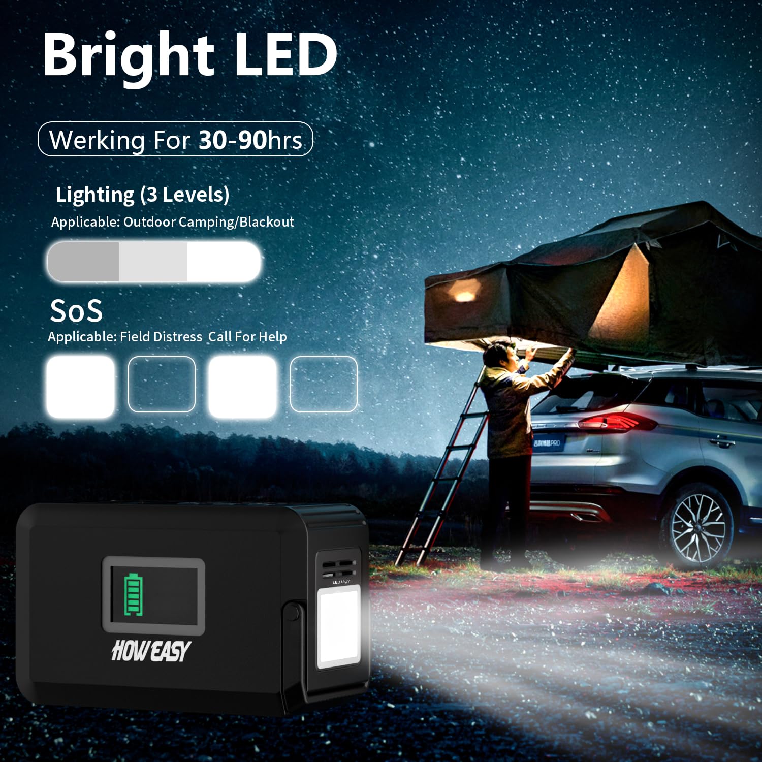 HOWEASY built-in LED torch and SOS mode to aid nighttime emergencies