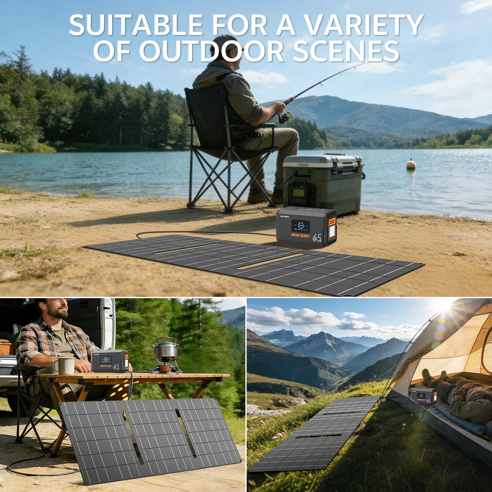 HOWEASY kit with charger, car adapter, manual and panel, complete portable setup