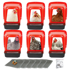 HOWUXZO front view of six red nesting boxes showing neat installation and easy access