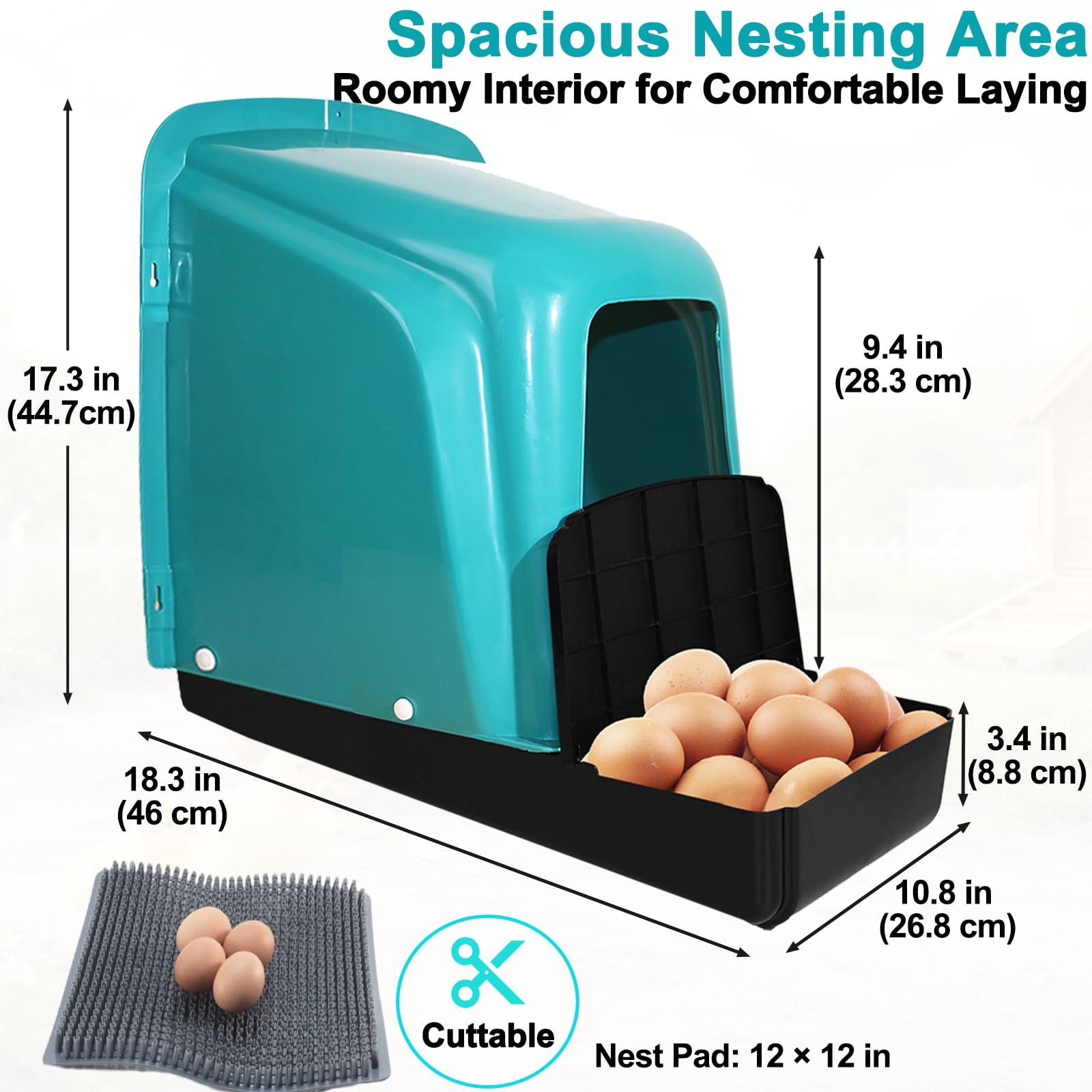 HOWUXZO hen entering nesting box illustrating comfortable nesting and secure egg protection