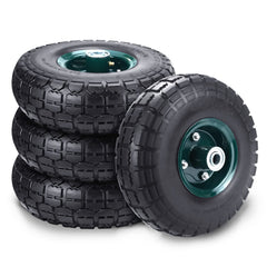 HOXWELL front view of four 10 inch flat free tires showing complete set and durability