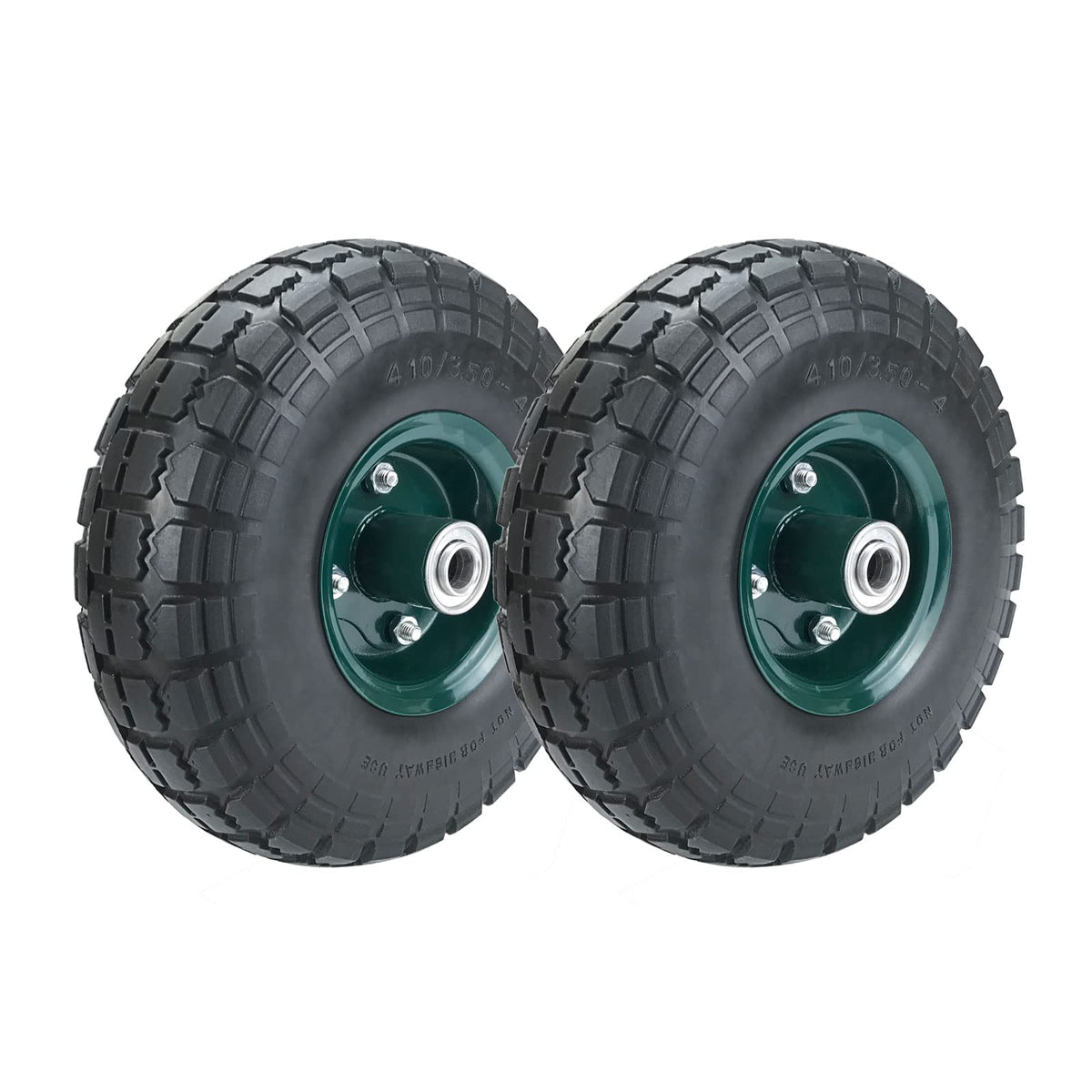 HOXWELL front view of two packaged 10-inch flat-free wheels showing complete kit advantage