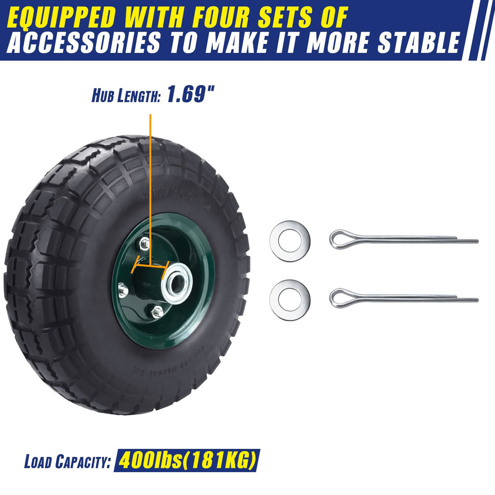 HOXWELL wheel installed on a wheelbarrow demonstrating easy, no-flat replacement