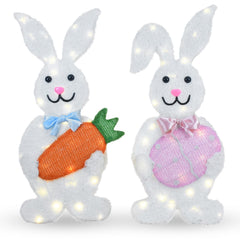 HOYECHI front view of two lighted metal bunnies creating festive curb appeal