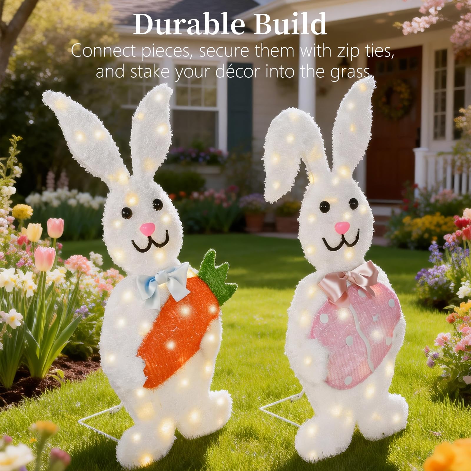 HOYECHI bunnies lit at dusk enhancing lawn visibility and evening charm