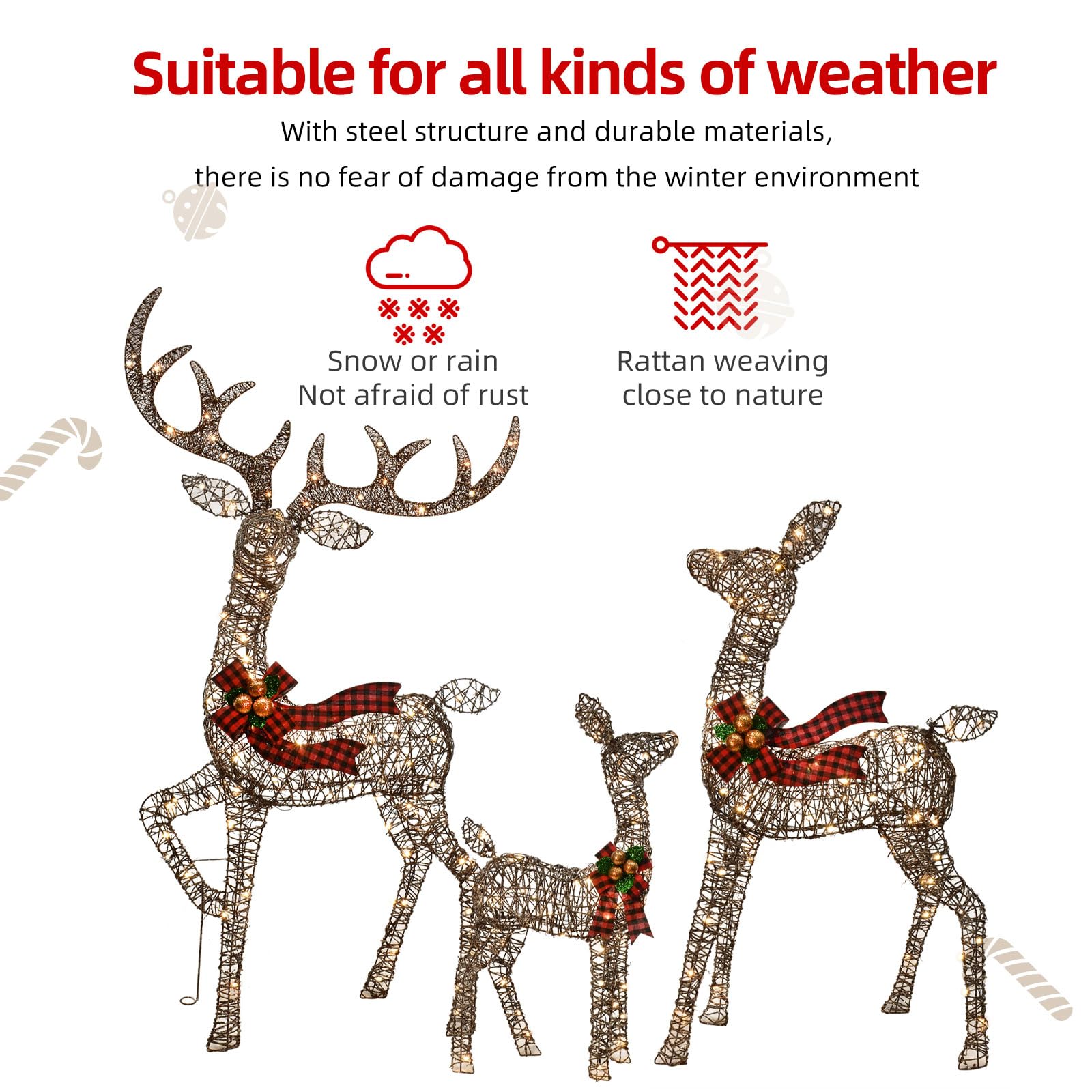 HOYECHI nighttime display of three deer lit by LEDs for warm atmosphere