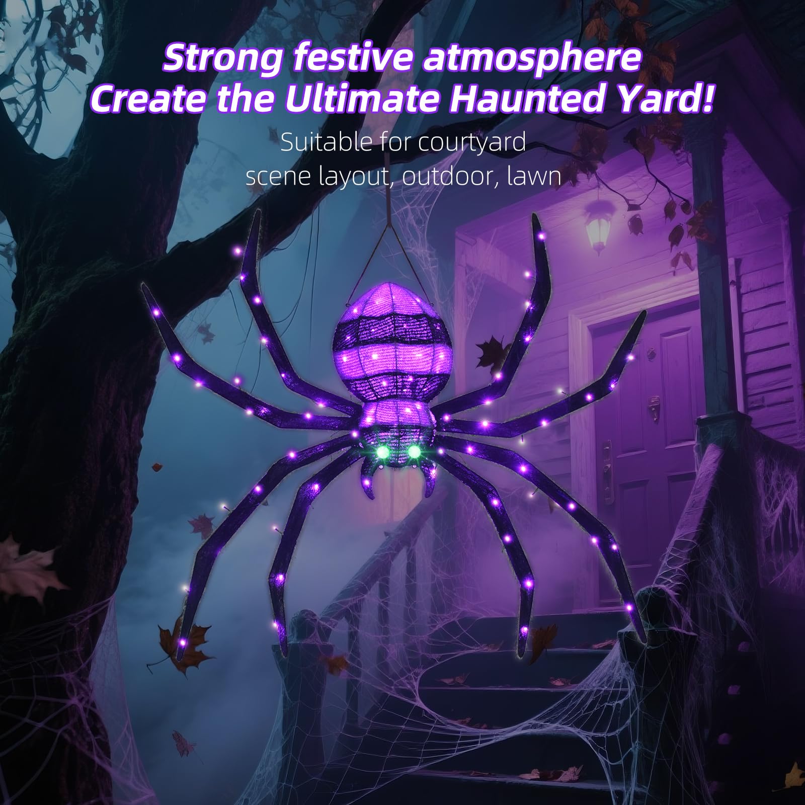 HOYECHI night display with lit spider enhancing Halloween atmosphere