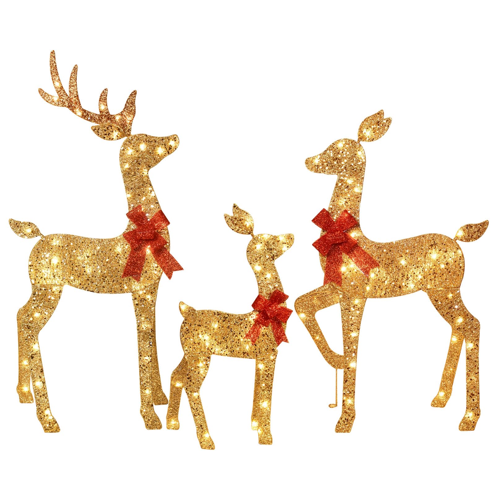 HOYECHI reindeer family front view showing gold finish and three-piece glow