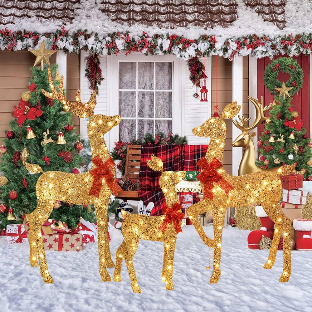 HOYECHI nighttime yard display with warm-white LEDs creating cozy ambiance