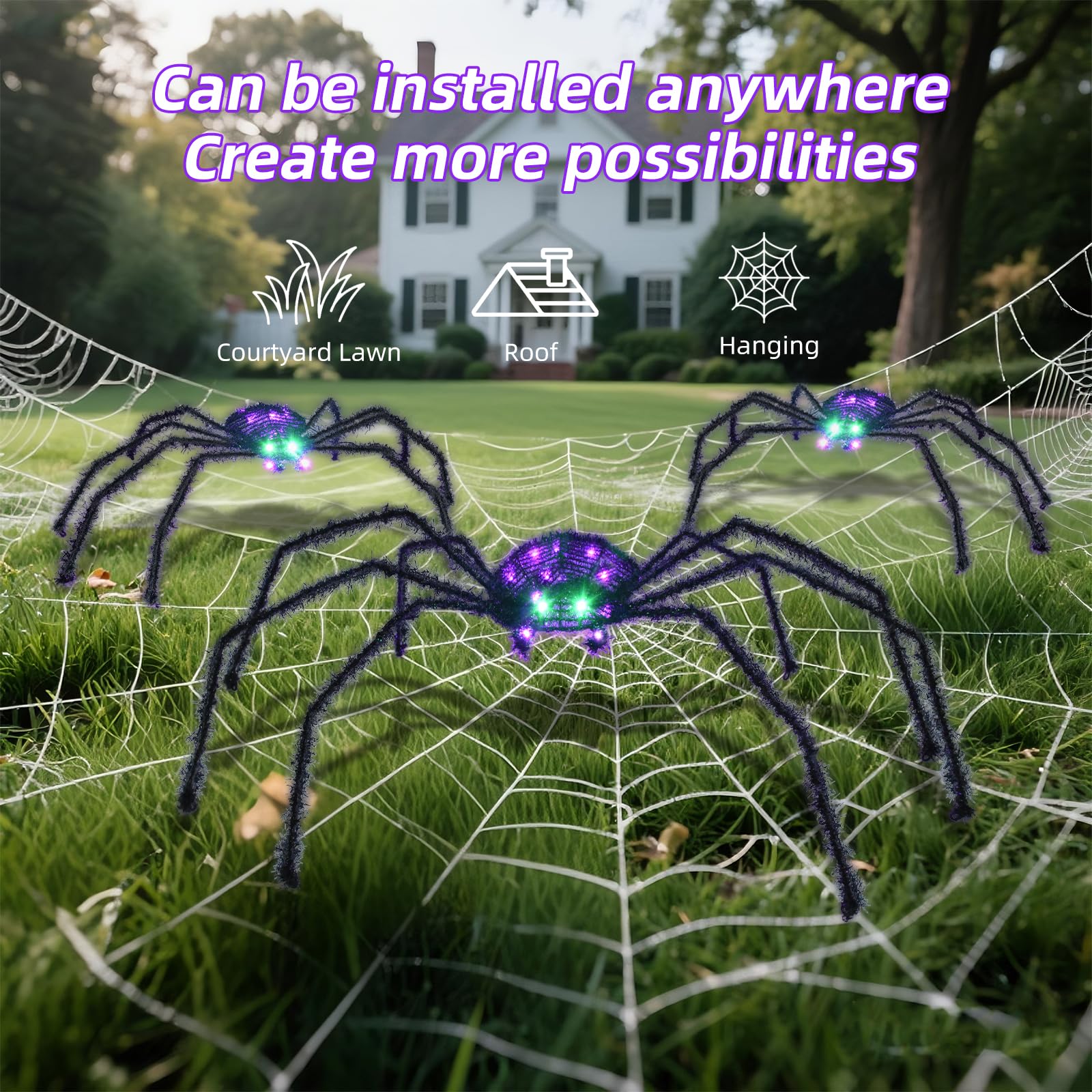 HOYECHI spiders arranged on porch creating Halloween focal point