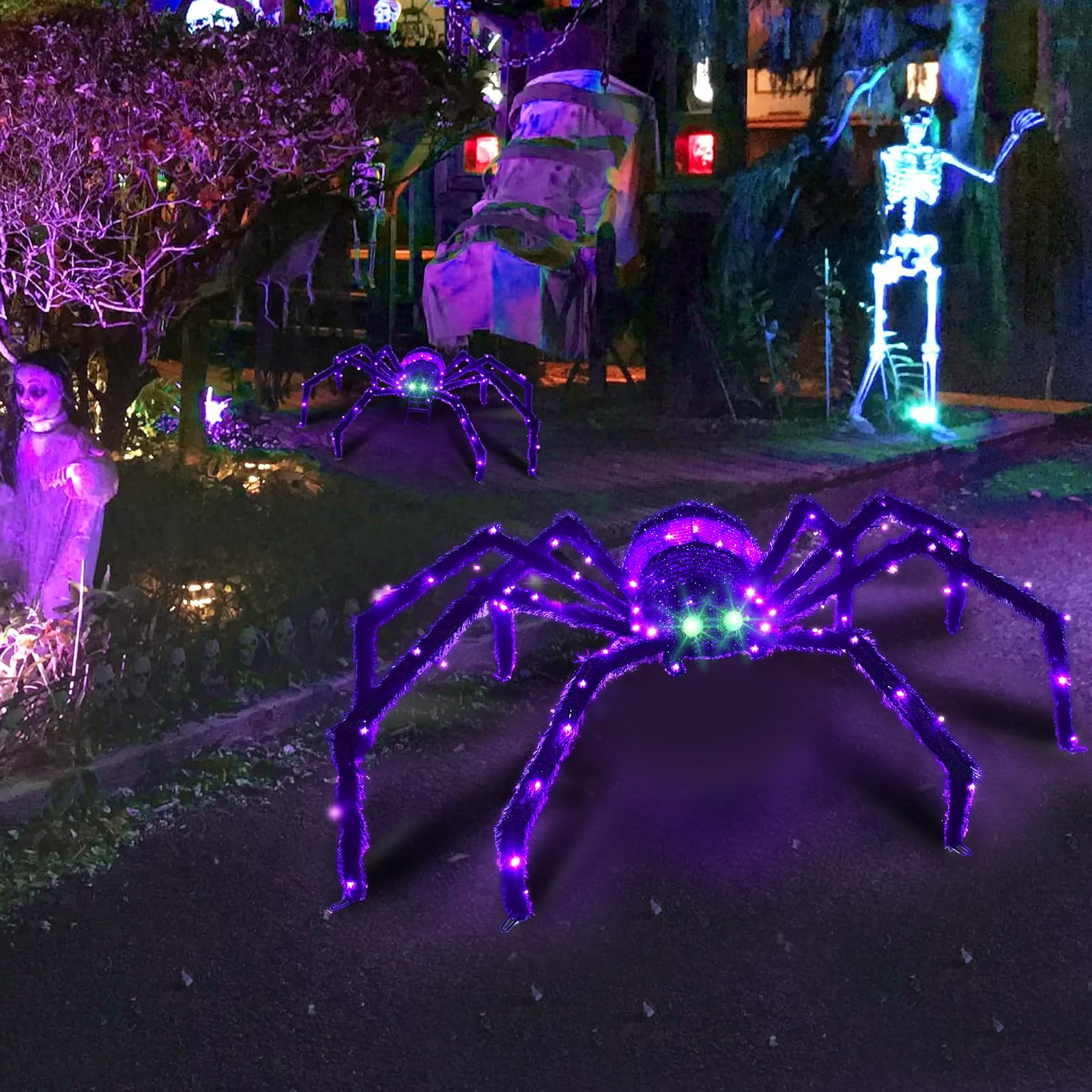 HOYECHI spider beside porch steps showing scale and easy placement advantage