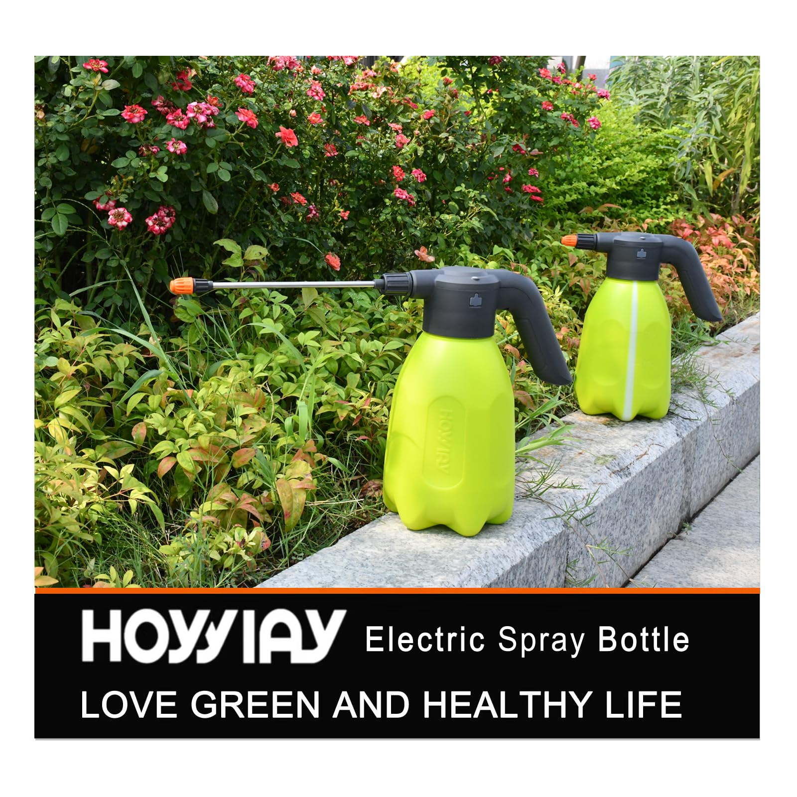 HOYYIAY ES2 watering indoor plants in living room illustrating gentle misting and ease