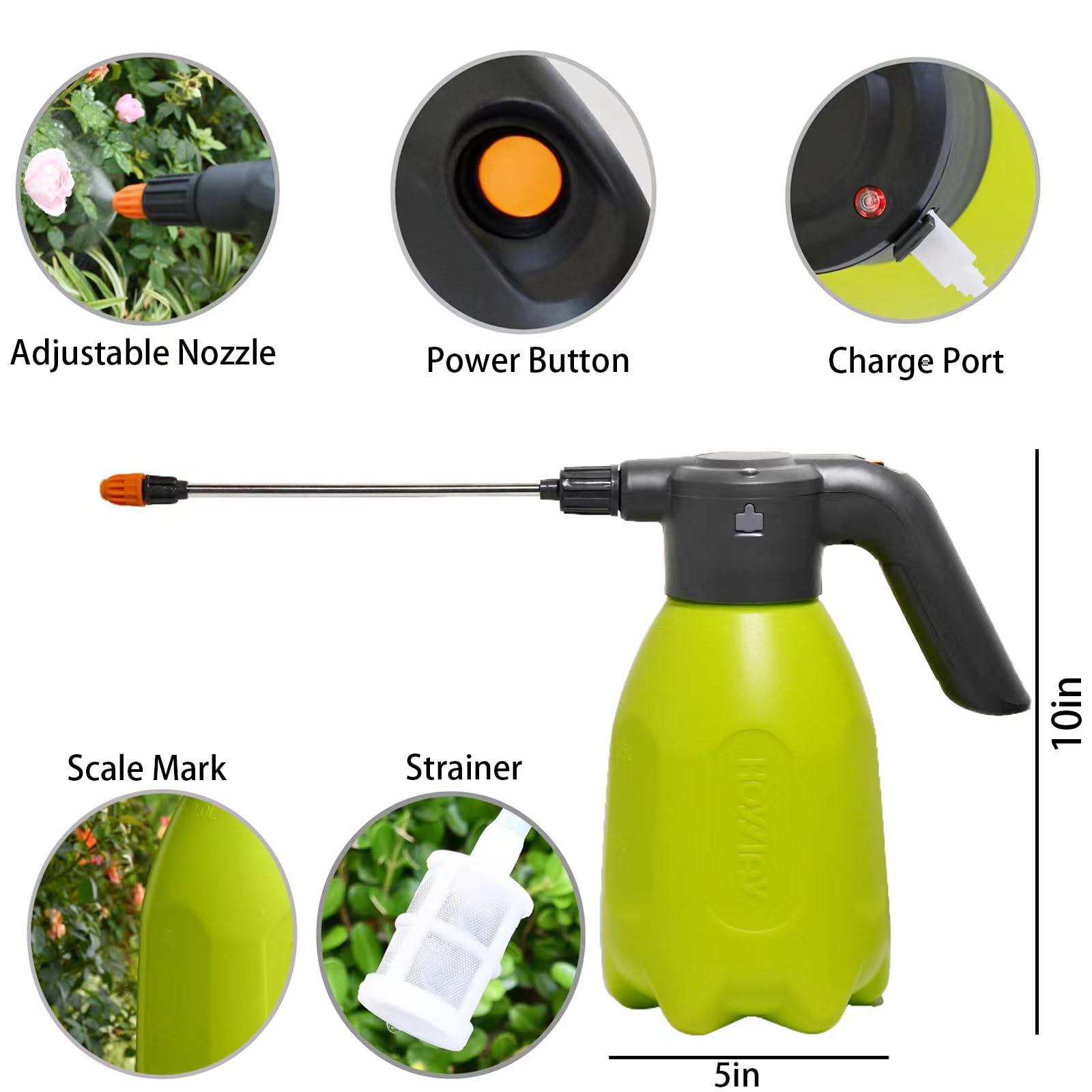 HOYYIAY ES2 nozzle closeup highlighting adjustable spray settings for precise application