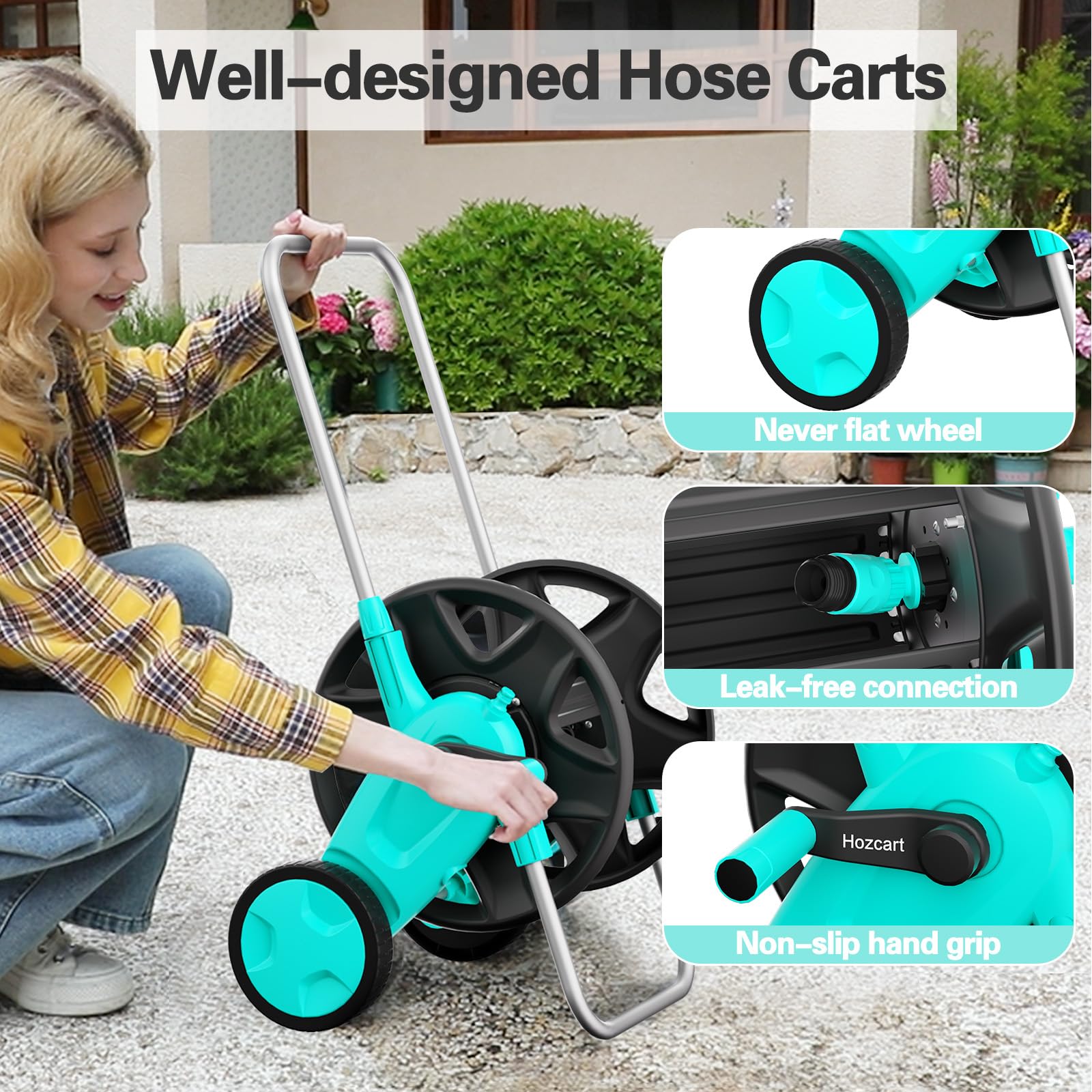 Hozcart adjustable handle height being set for ergonomic winding and easy use