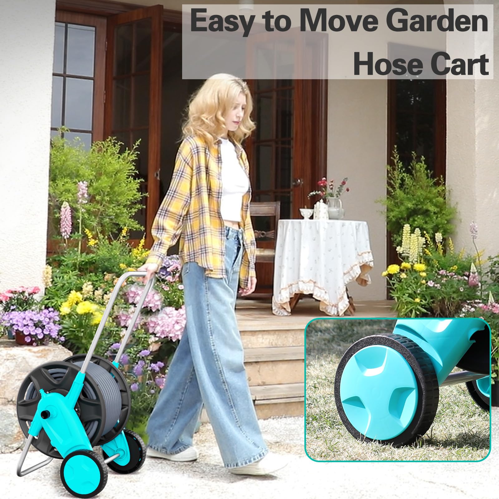 Hozcart side profile with 5/8 inch hose loaded showing high-capacity storage