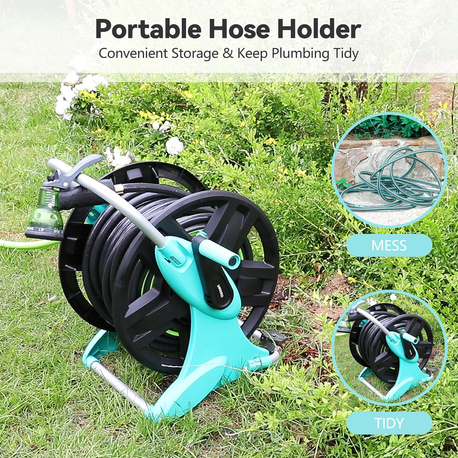 Hozcart drum with neatly wound hose reducing kinks and tangles