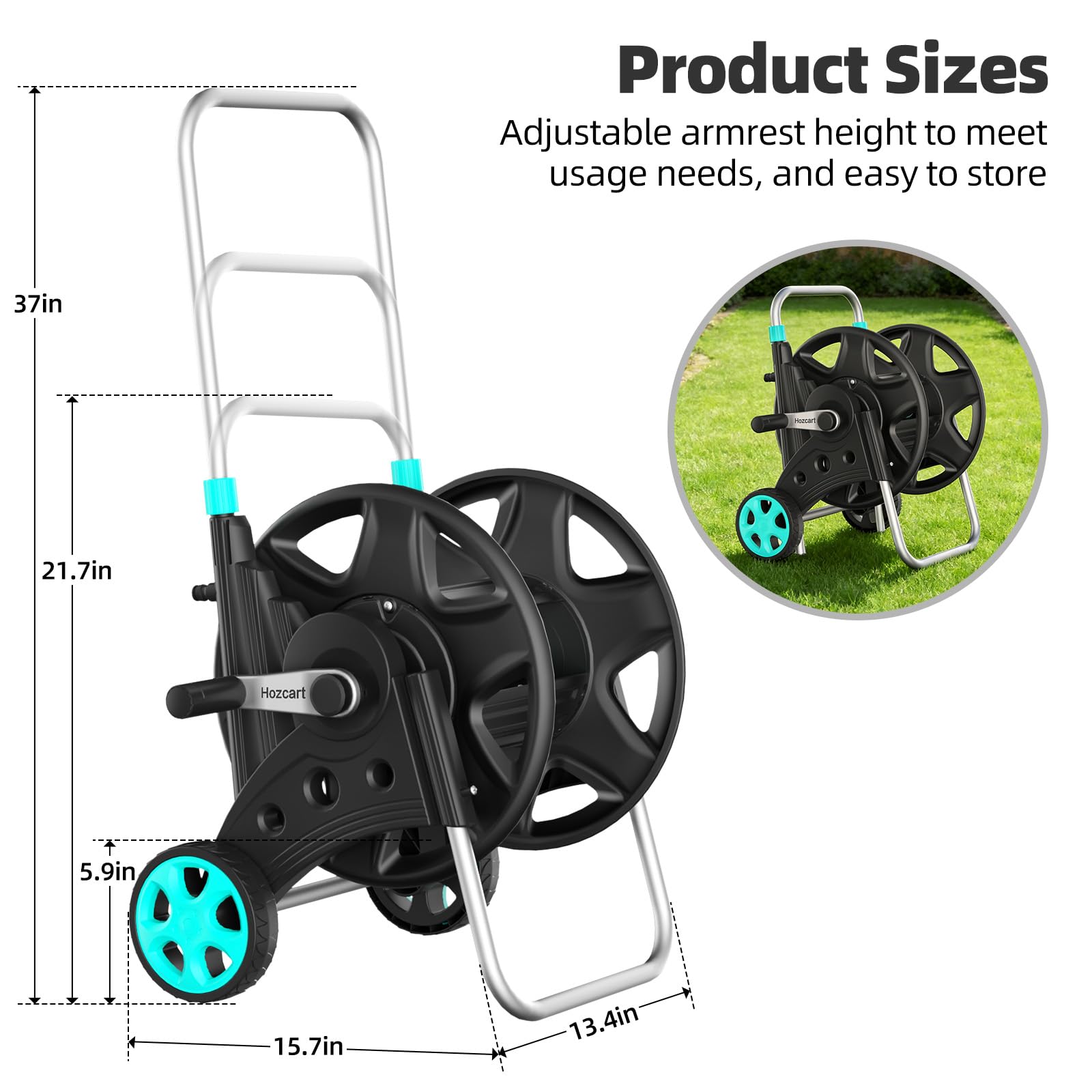 Hozcart side profile highlighting wheels for easy movement benefit