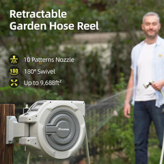 HOZEREEL 180-degree pivot bracket showing flexible hose direction and reduced stress
