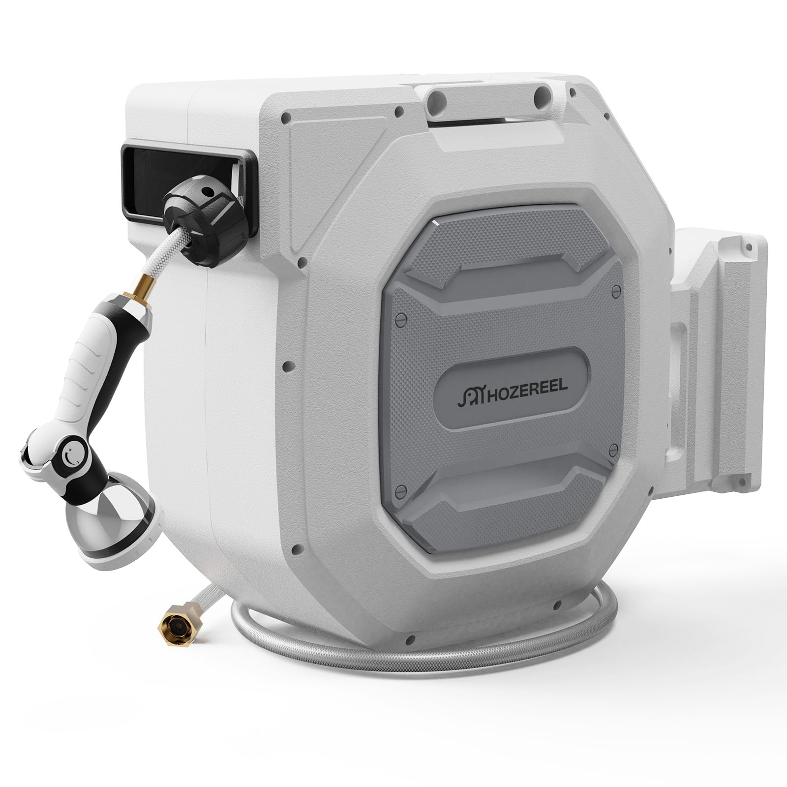 HOZEREEL front view showing complete retractable reel and tidy storage benefit