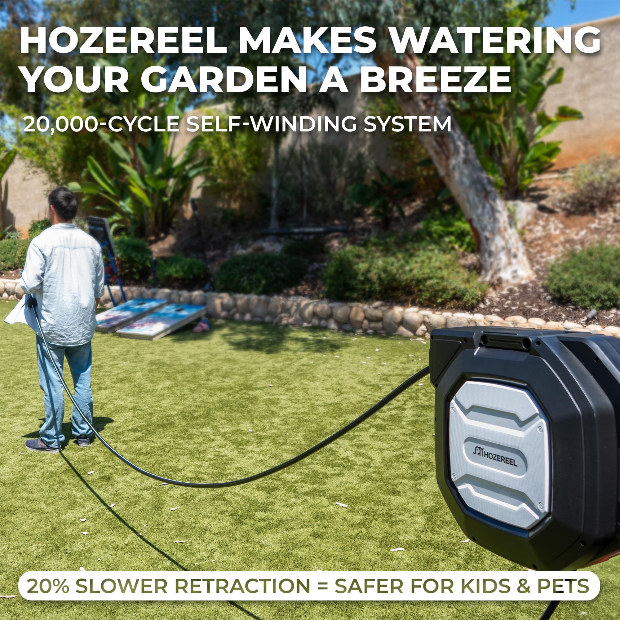 HOZEREEL hose close-up showing smooth glossy texture for easy cleaning