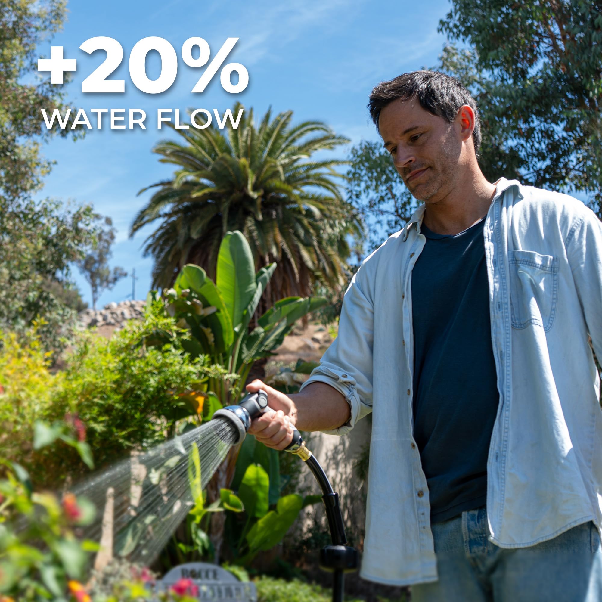 HOZEREEL hose locked at length demonstrating stable hold and flexible watering