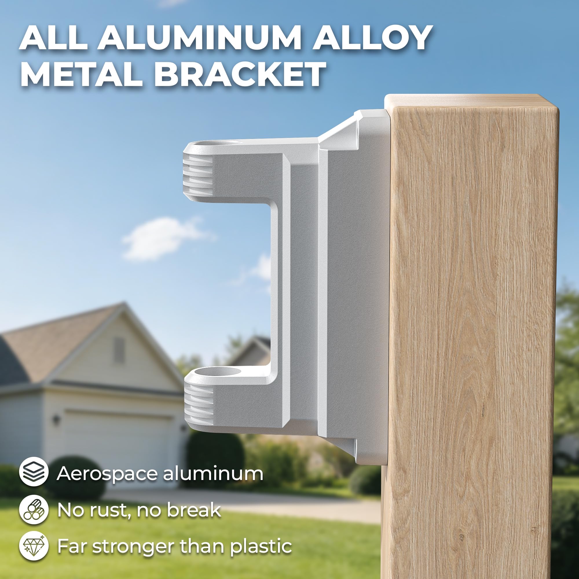 HOZEREEL close-up of aluminum alloy 180° bracket for rust-resistant mounting