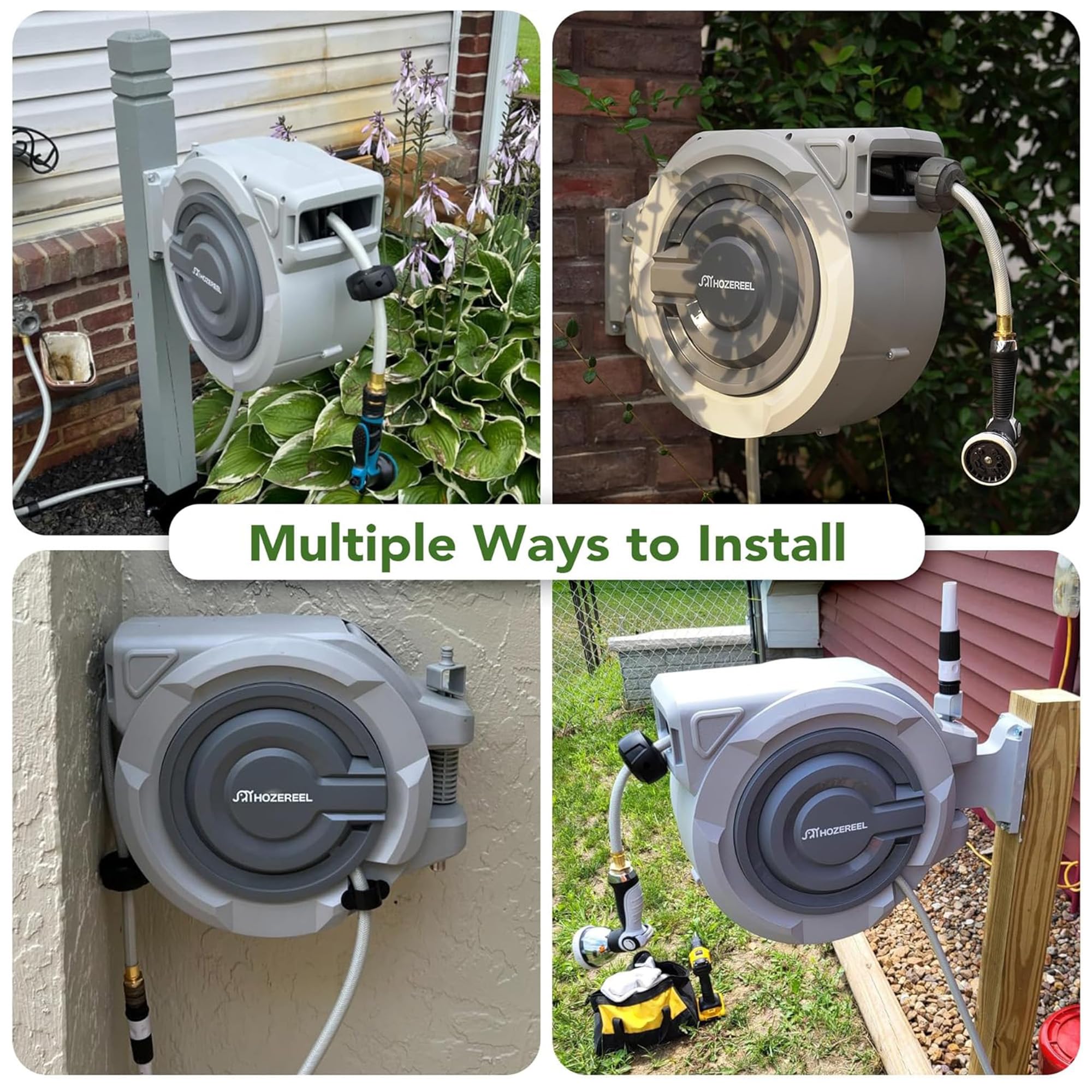 HOZEREEL mounted on wall with 180-degree pivot for better reach