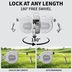 HOZEREEL mounted on wall at 180-degree swivel demonstrating extended reach