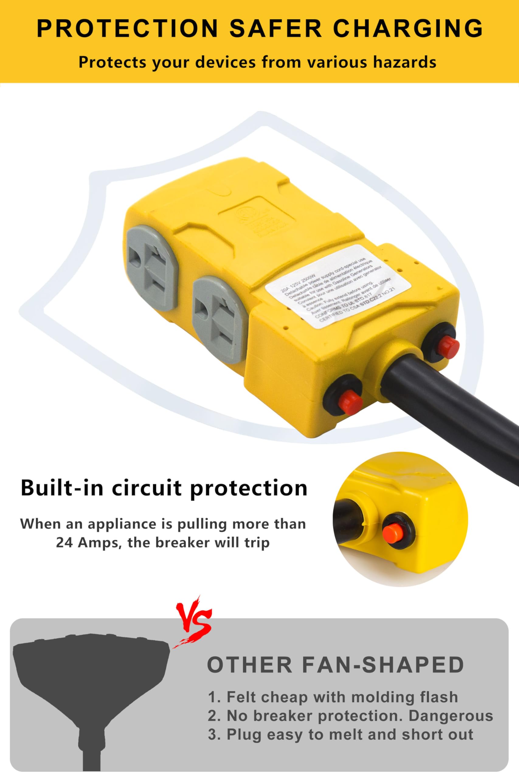 HOZHEM labeled rating and 20A breaker closeup for clear safety information