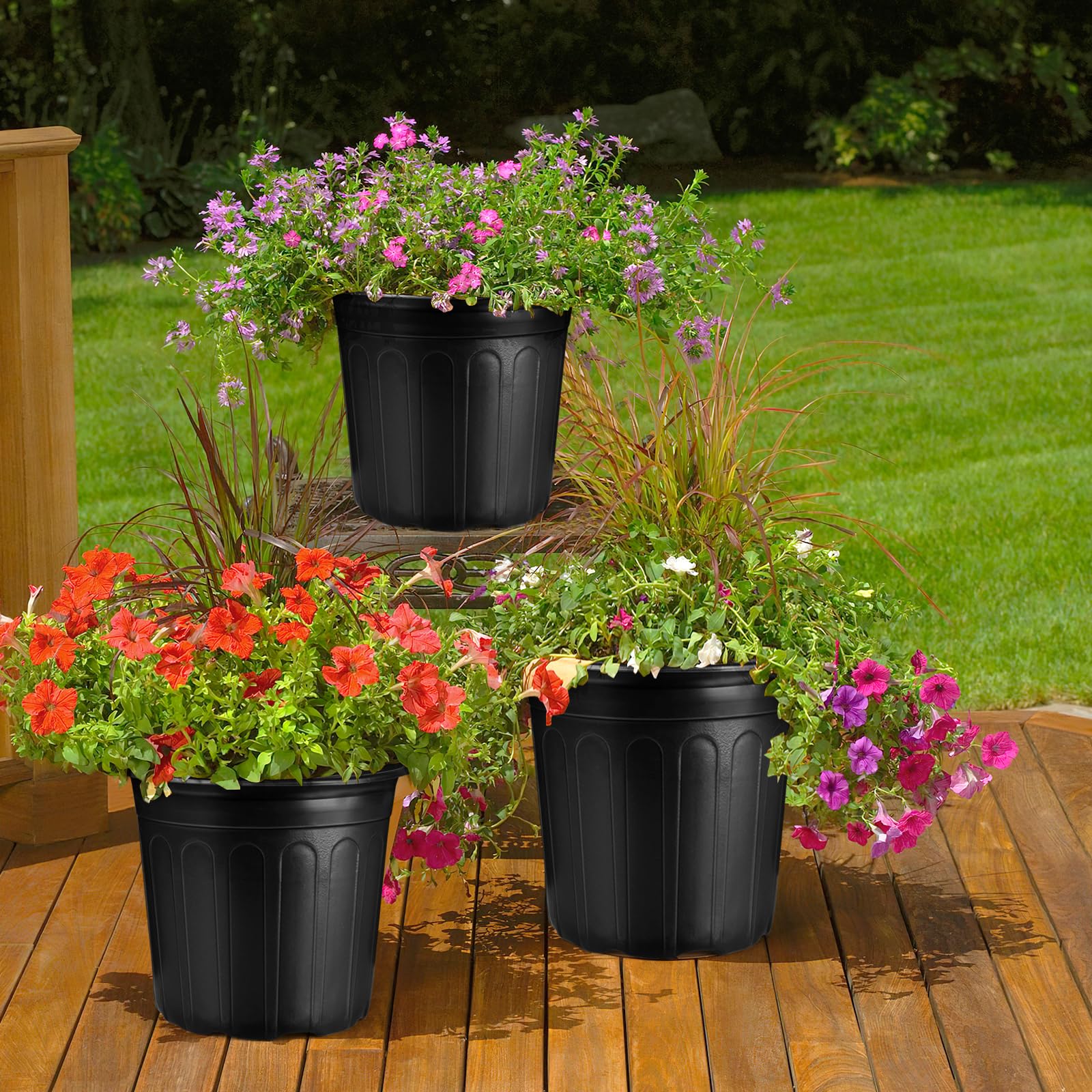 HQAUT pots on garden bench showing organized greenhouse workflow