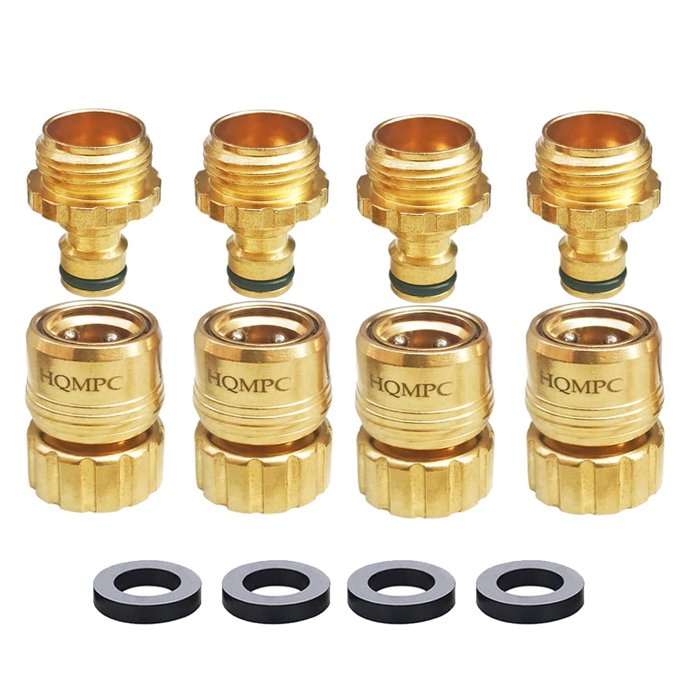 HQMPC front view of brass quick connect set showing packaging and components