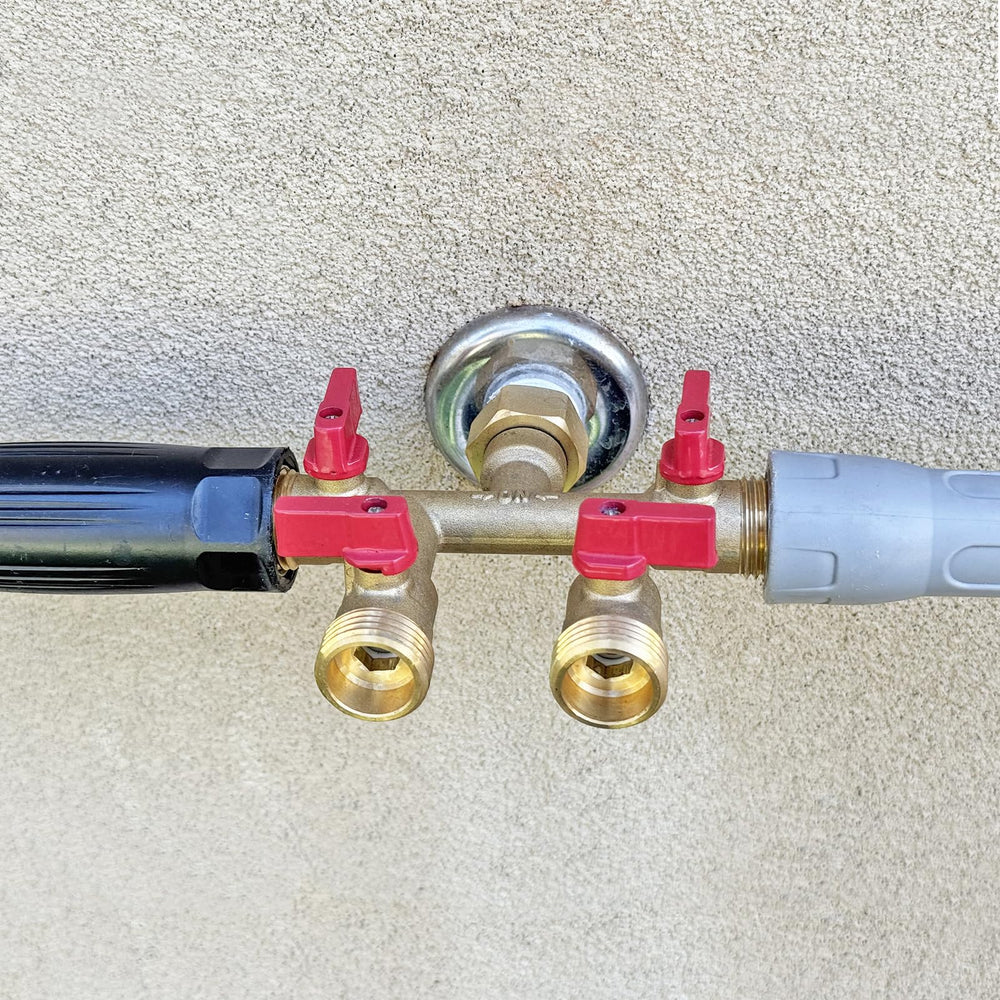 HQMPC installed on outdoor spigot demonstrating a secure-fit brass connection and reliability