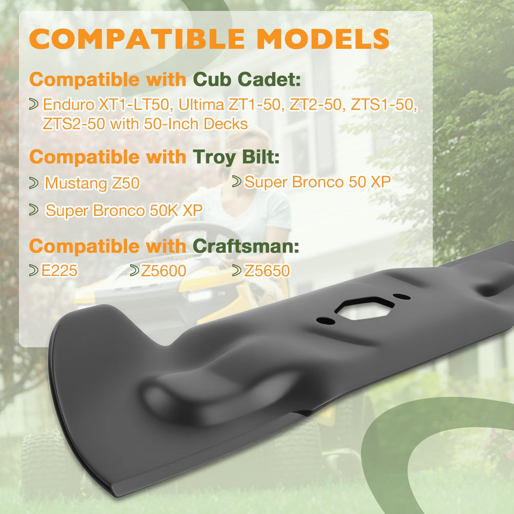 HQPASFY cuchilla instalada en cortacésped 50" mejorando corte y mulching