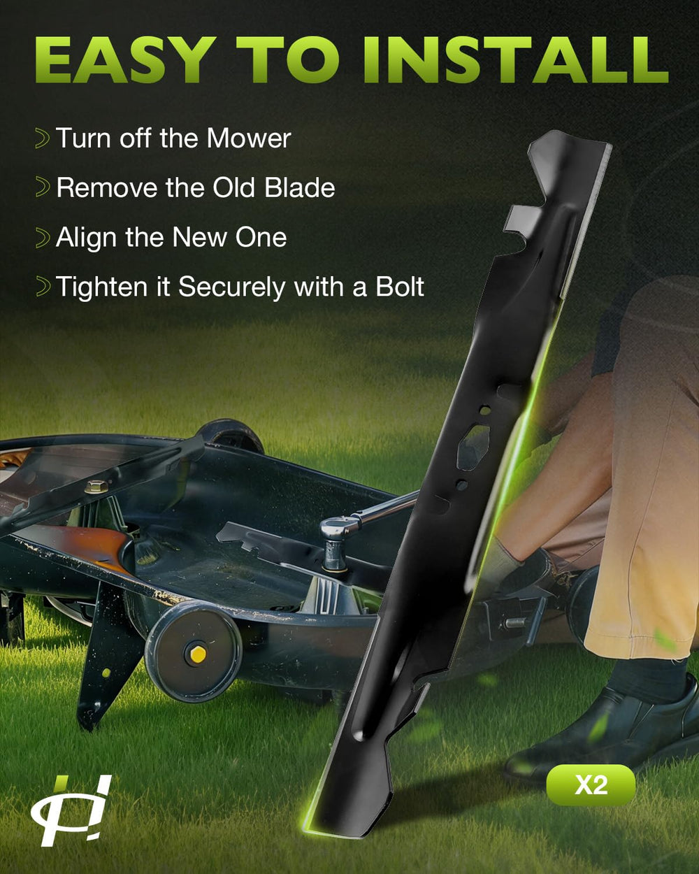 HQPASFY two-blade package displayed in a yard setting showing ready-to-install convenience