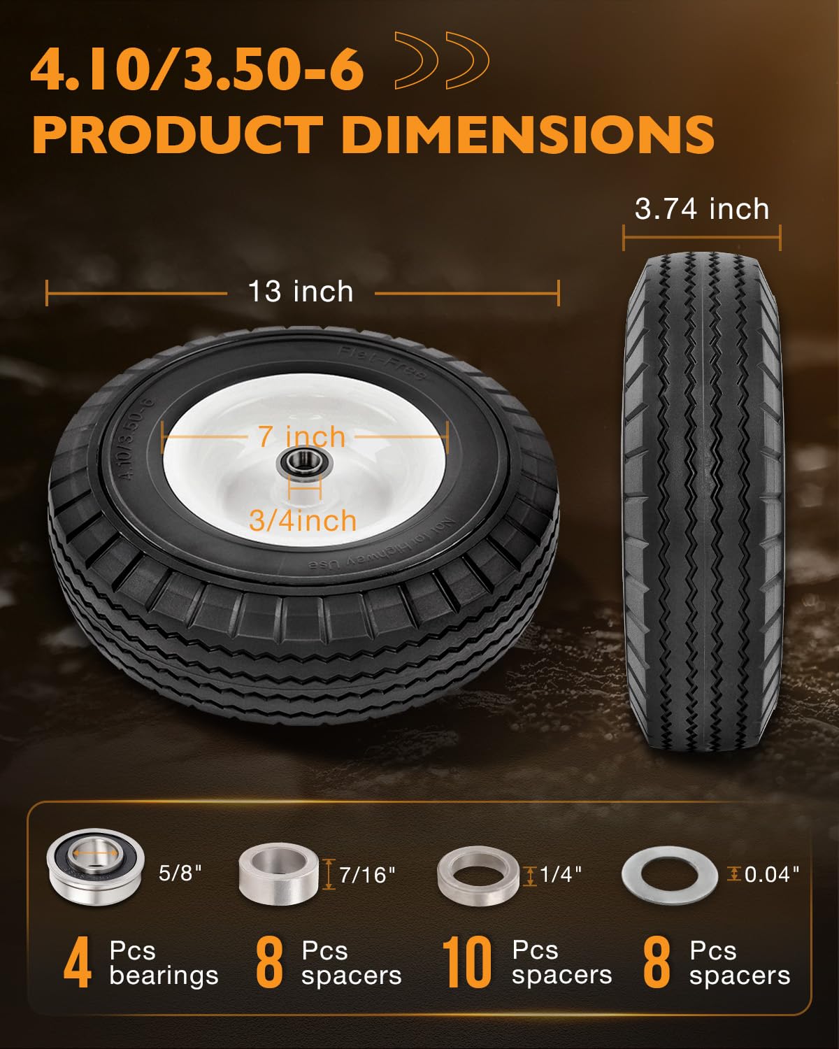 HQPASFY wheel installed on a wheelbarrow demonstrating flat-free operation benefit