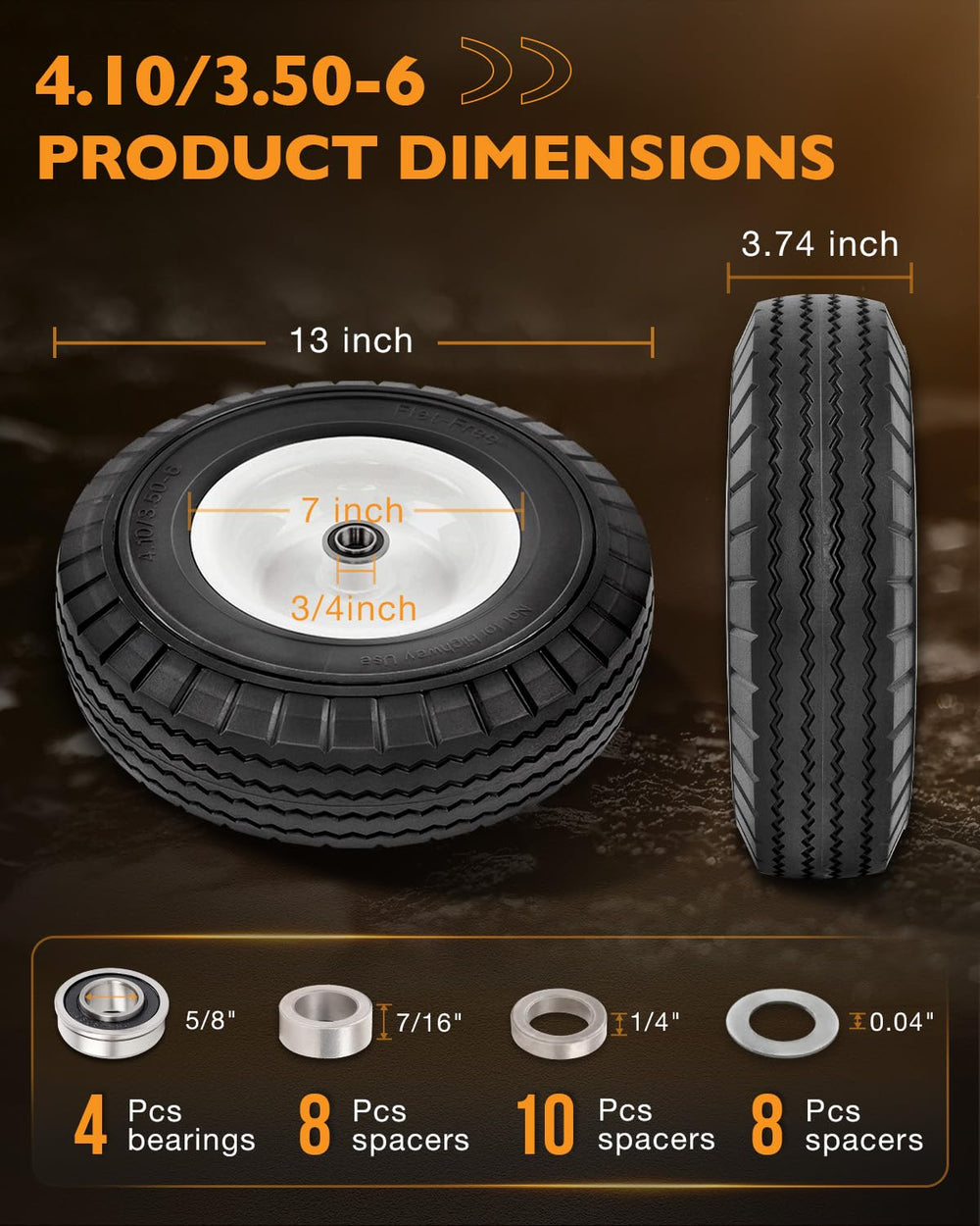 HQPASFY wheel installed on a wheelbarrow demonstrating flat-free operation benefit