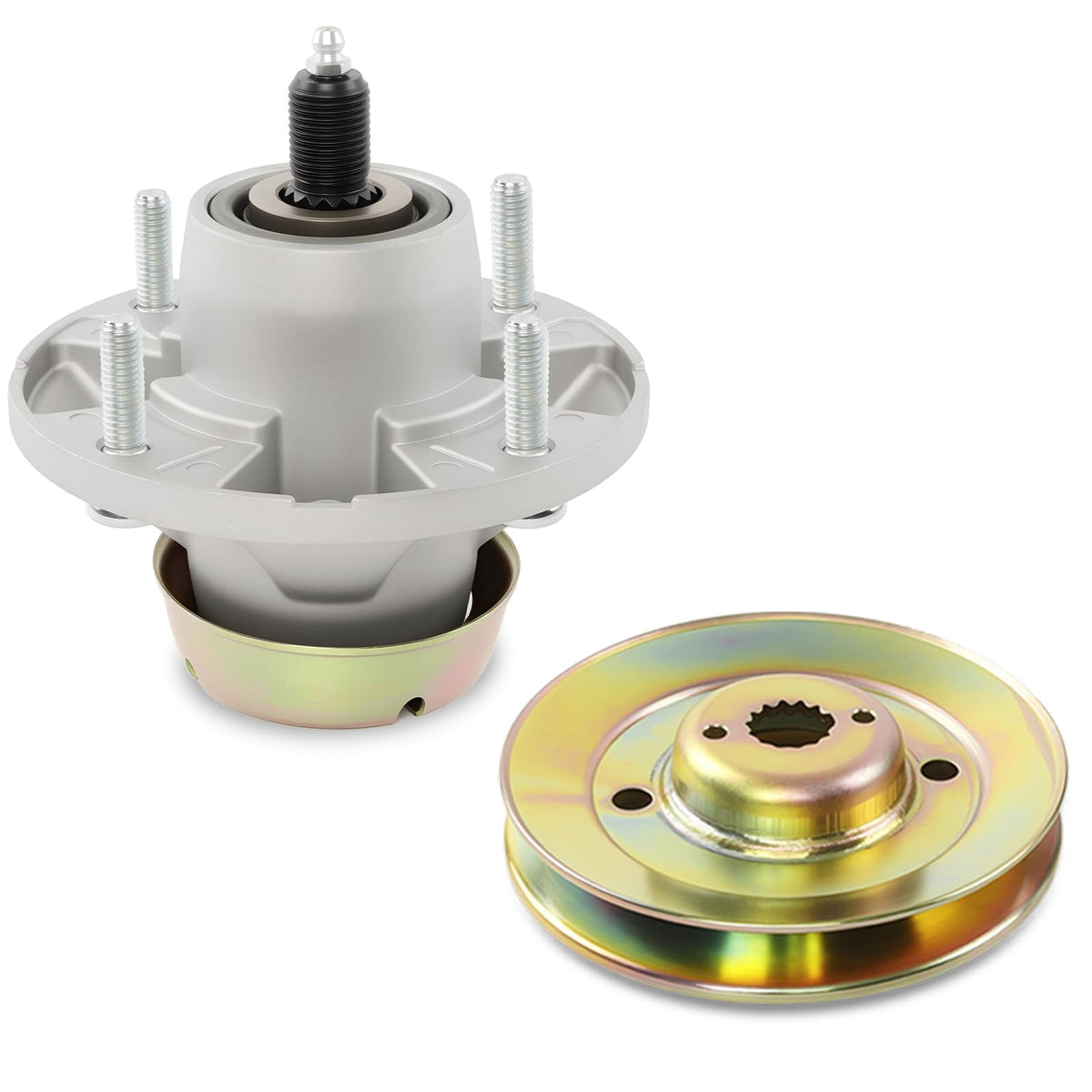 HQPASFY front view of deck spindle assembly showing mounting holes and durable finish for reliable fit