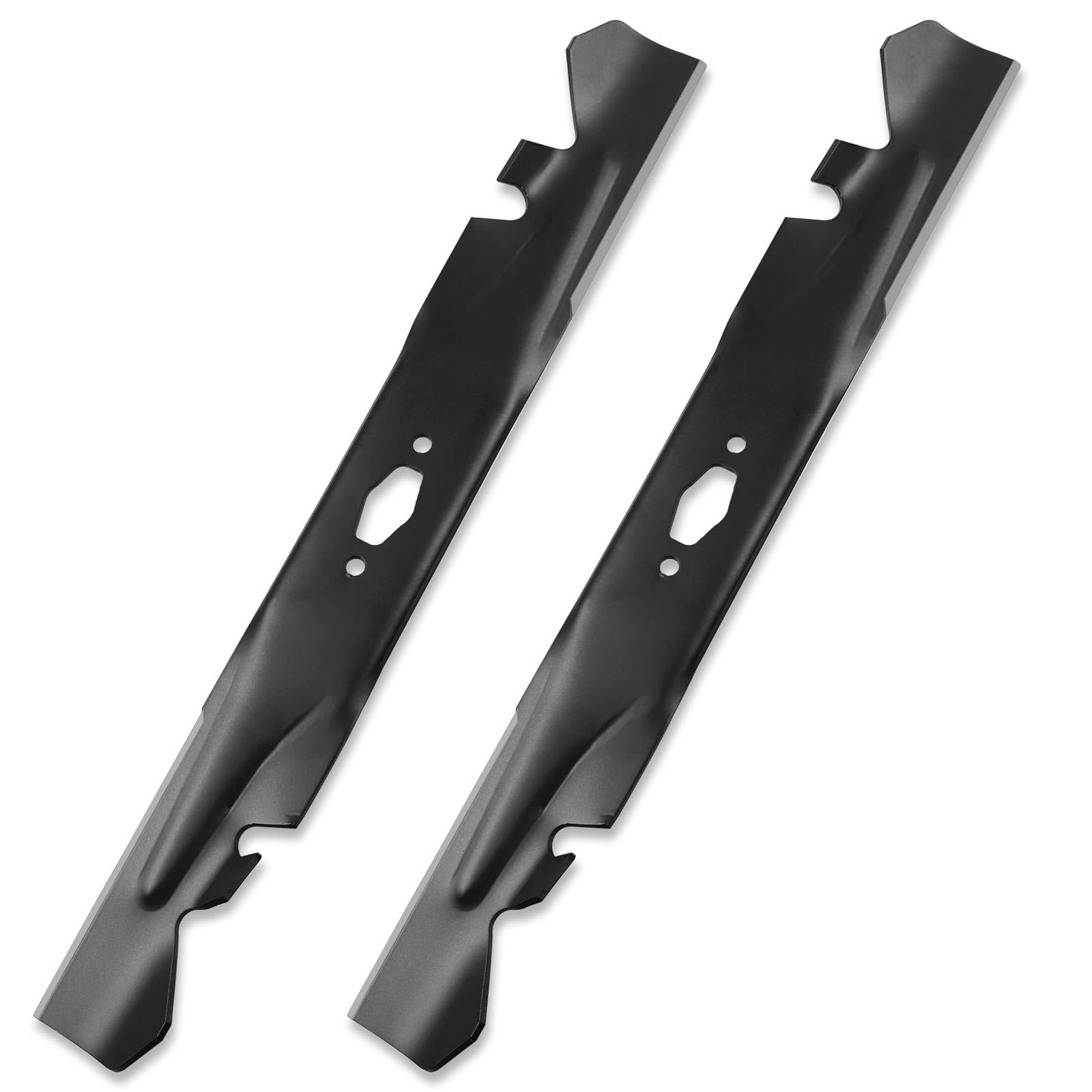 HQPASFY front view of two mulching blades showing fit and finish benefits