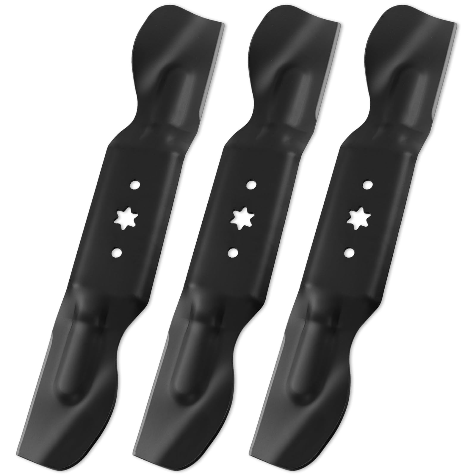 HQPASFY front view of three-blade pack showing fit for 60-inch decks and easy replacement benefit