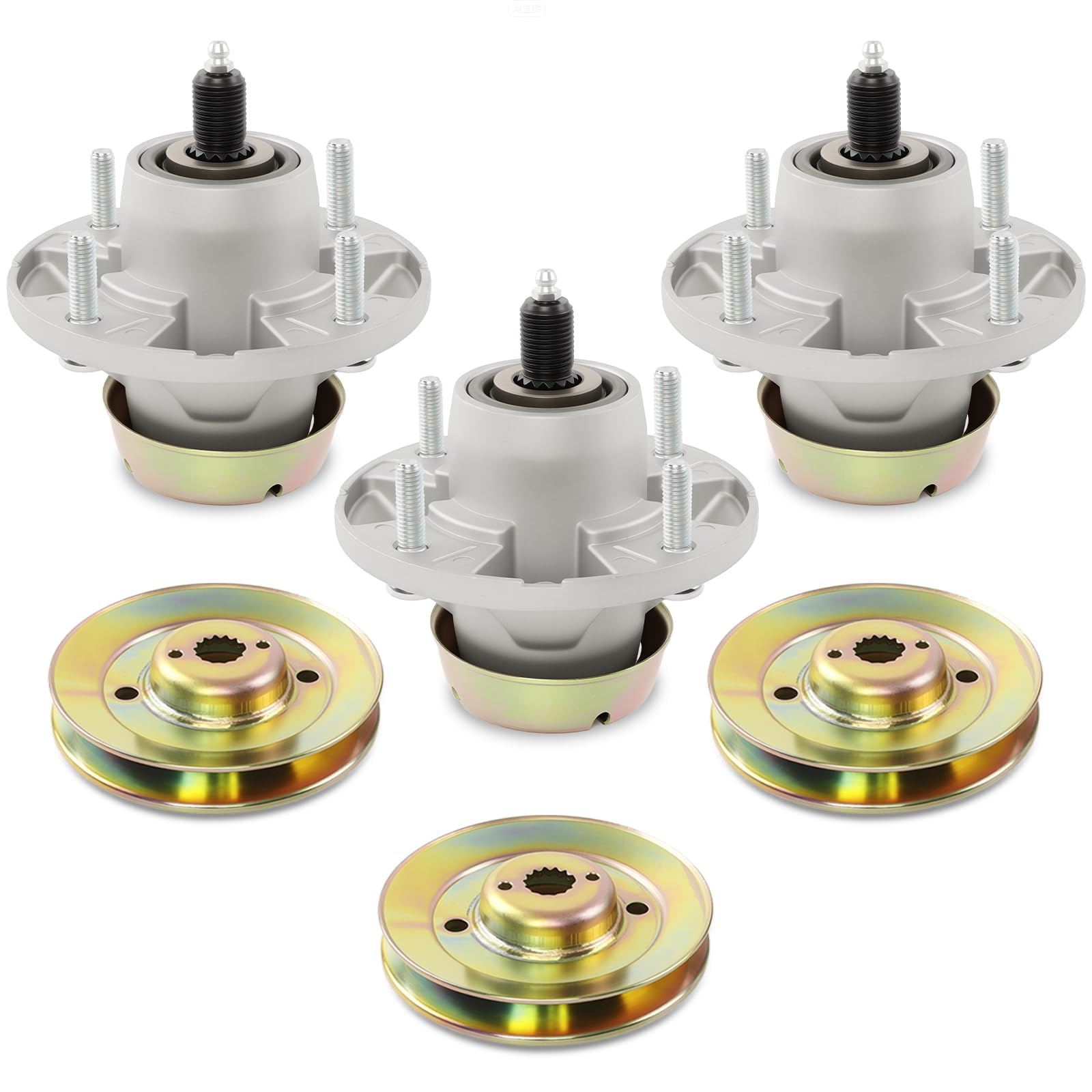 HQPASFY front view of three spindle assemblies showing complete kit and fit