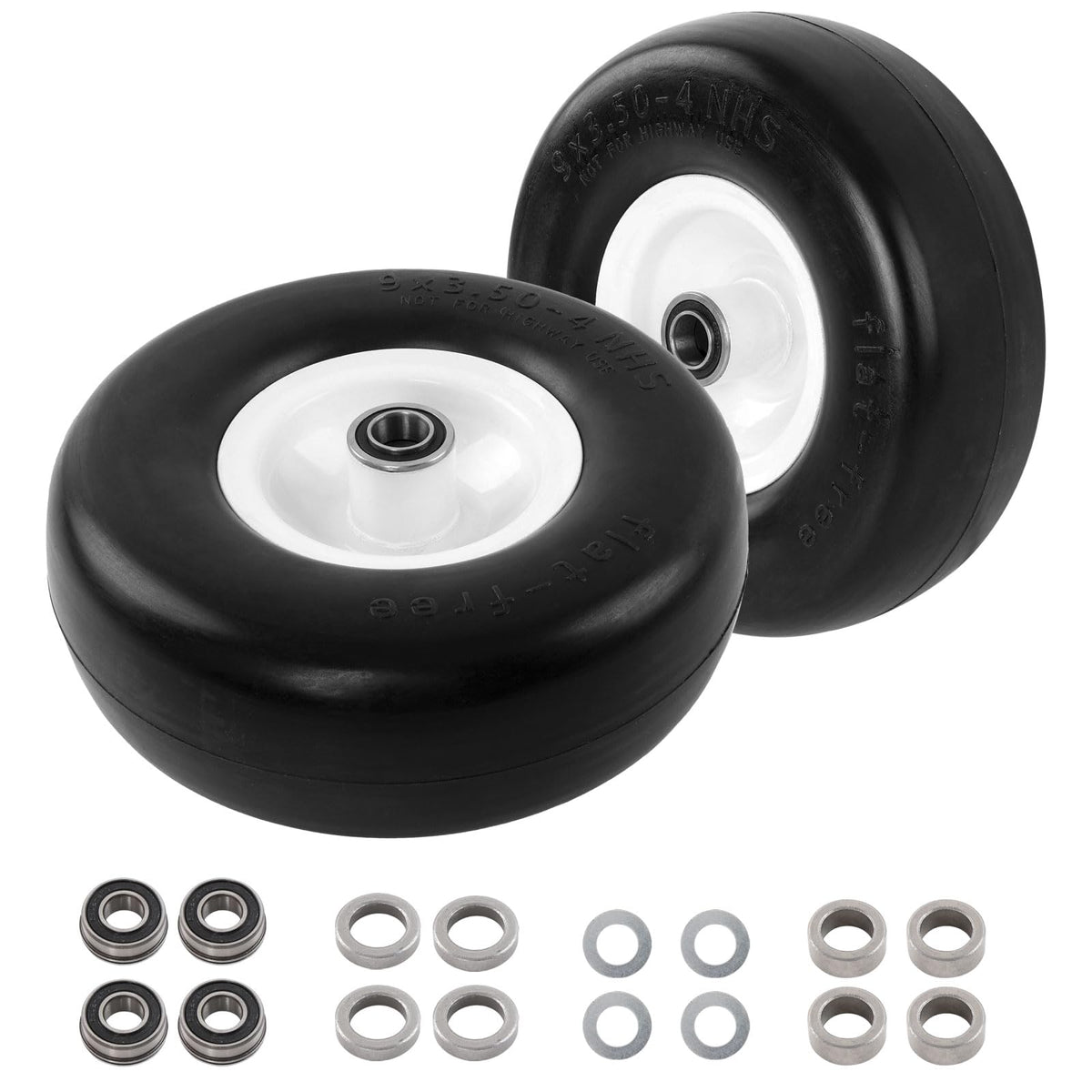 HQPASFY front view of both 9x3.50-4 wheels showing ready-to-install convenience