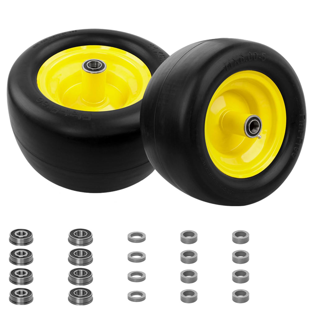 HQPASFY front view wheel set showing two yellow flat-free wheels for quick replacement