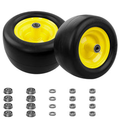 HQPASFY front view wheel set showing two yellow flat-free wheels for quick replacement