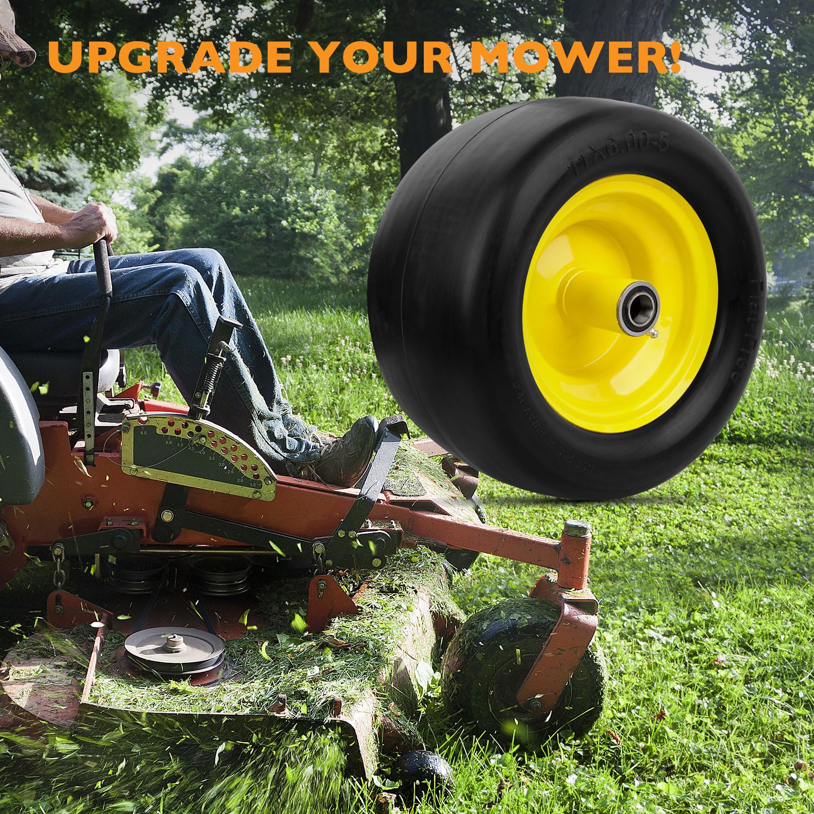 HQPASFY lifestyle shot of mower in yard showing smooth mowing and no-flat reliability