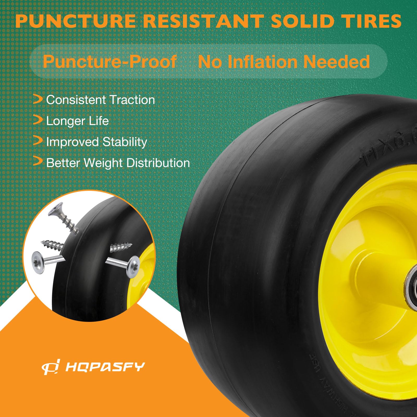 HQPASFY wheel mounted on a zero-turn mower demonstrating instant upgrade and durability