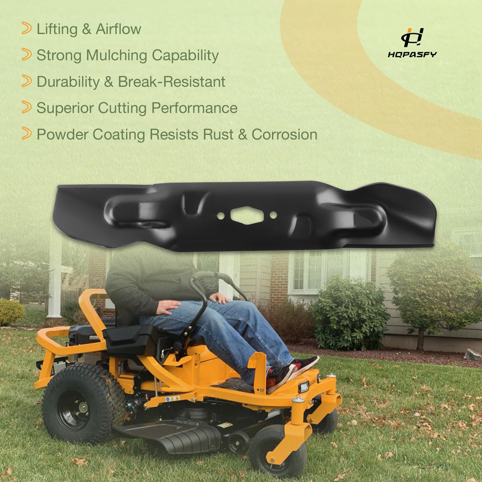 HQPASFY mower with blades in grass illustrating improved cut and collection