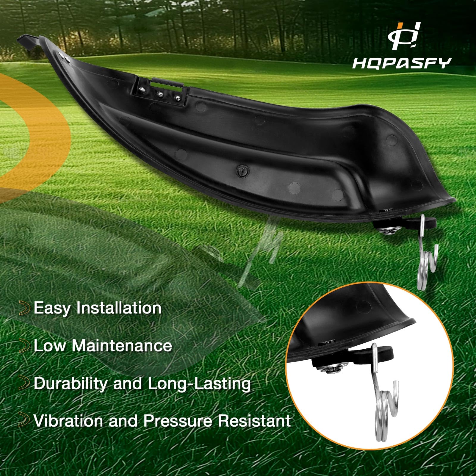 HQPASFY mulch plug in-use on zero-turn mower illustrating cleaner lawn finish benefit